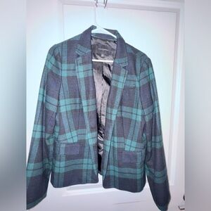Banana Republic Green and Gray Plaid Blazer